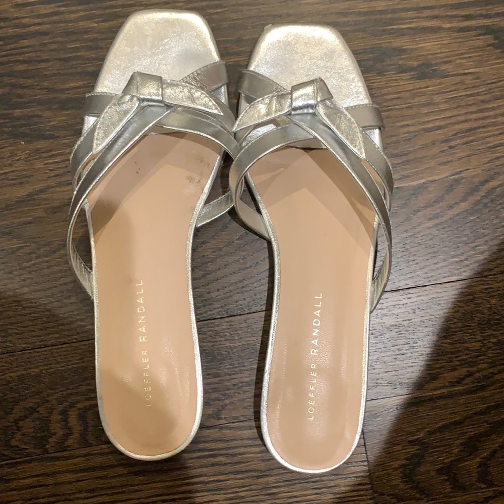 silver loeffler randall flat sandals